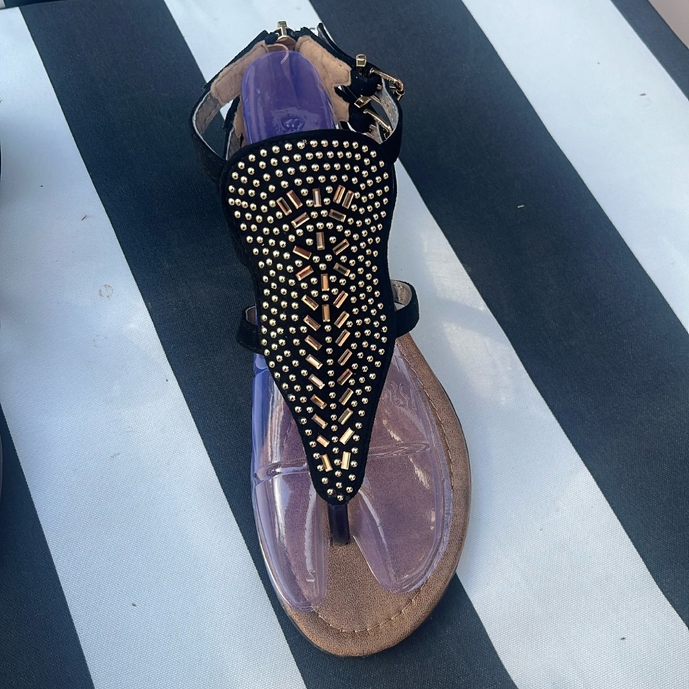 NEW BLACK GOLD STUDDED SANDALS